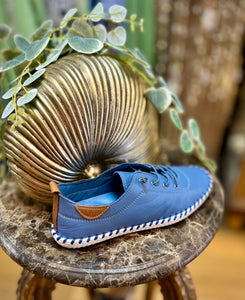 St Ives Lunar Leather Plimsole - MID BLUE