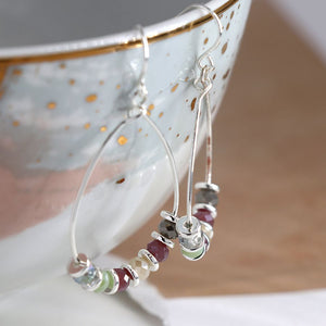 Silver Plated Wire Teardrop Earrings with Pink Mix Beads