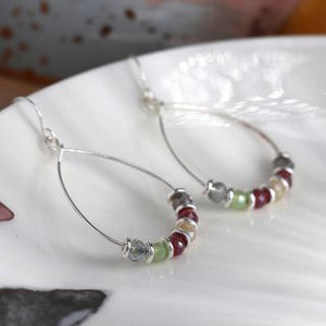 Silver Plated Wire Teardrop Earrings with Pink Mix Beads
