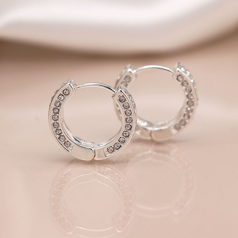 Silver Plated Chunky Crystal Set Hoop Earrings