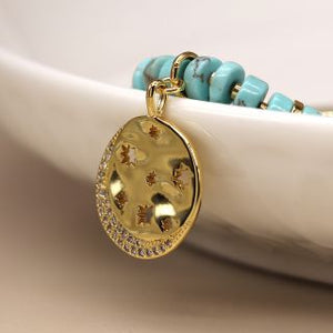 Turquoise and Gold Mix Bracelet with Golden Crystal Star Disc