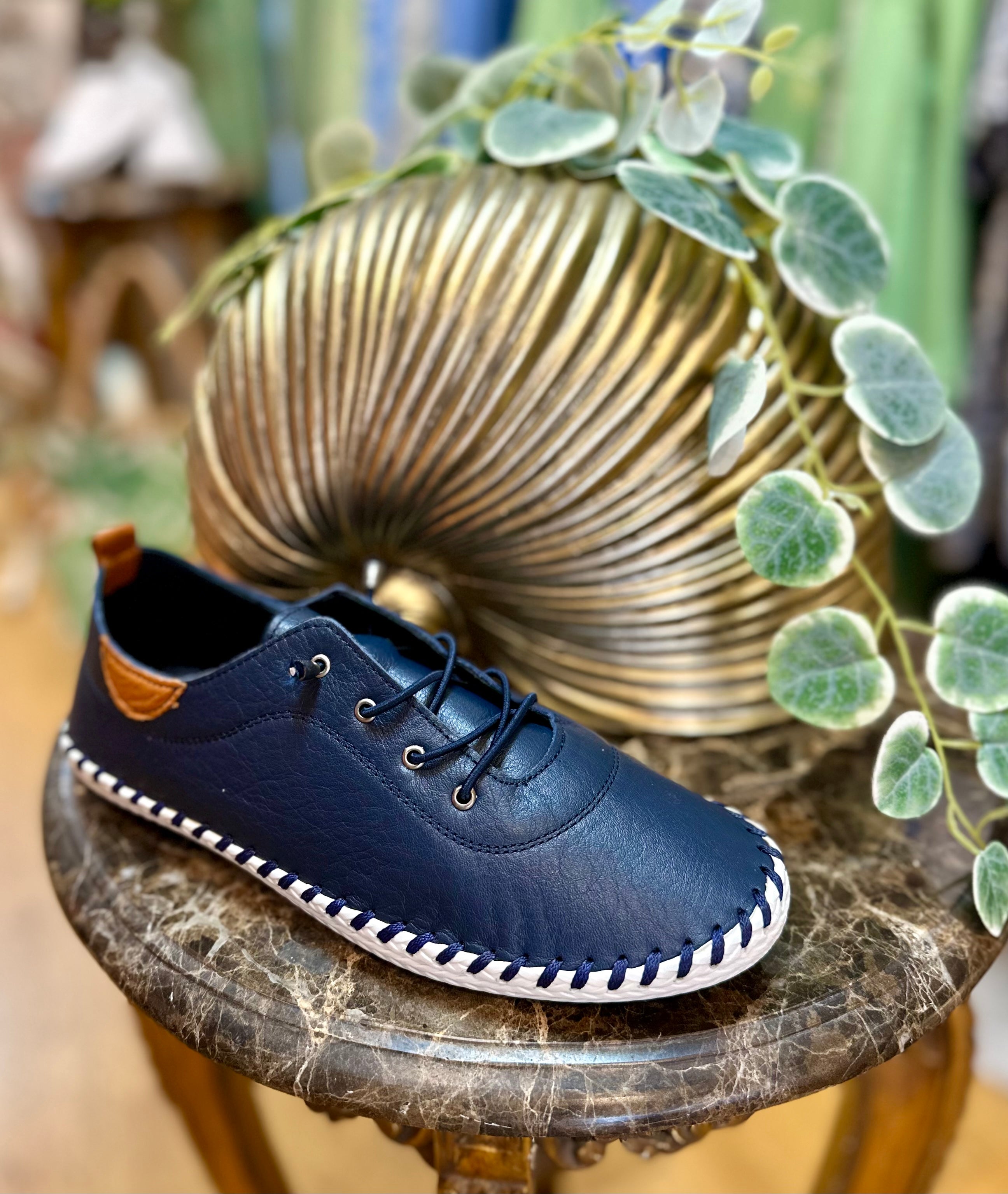 St Ives Lunar Leather Plimsole - Navy