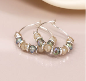 Silver Plated Wire Hoop and Blue/Grey Bead earrings