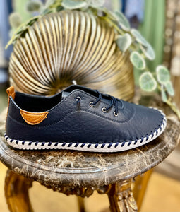 St Ives Lunar Leather Plimsole - Navy