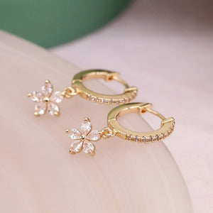 Faux Gold Plated Crystal Hoop and Flower Drop Earrings