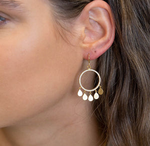 Golden Crystal Inset Hoop and Multi Teardrop Earrings
