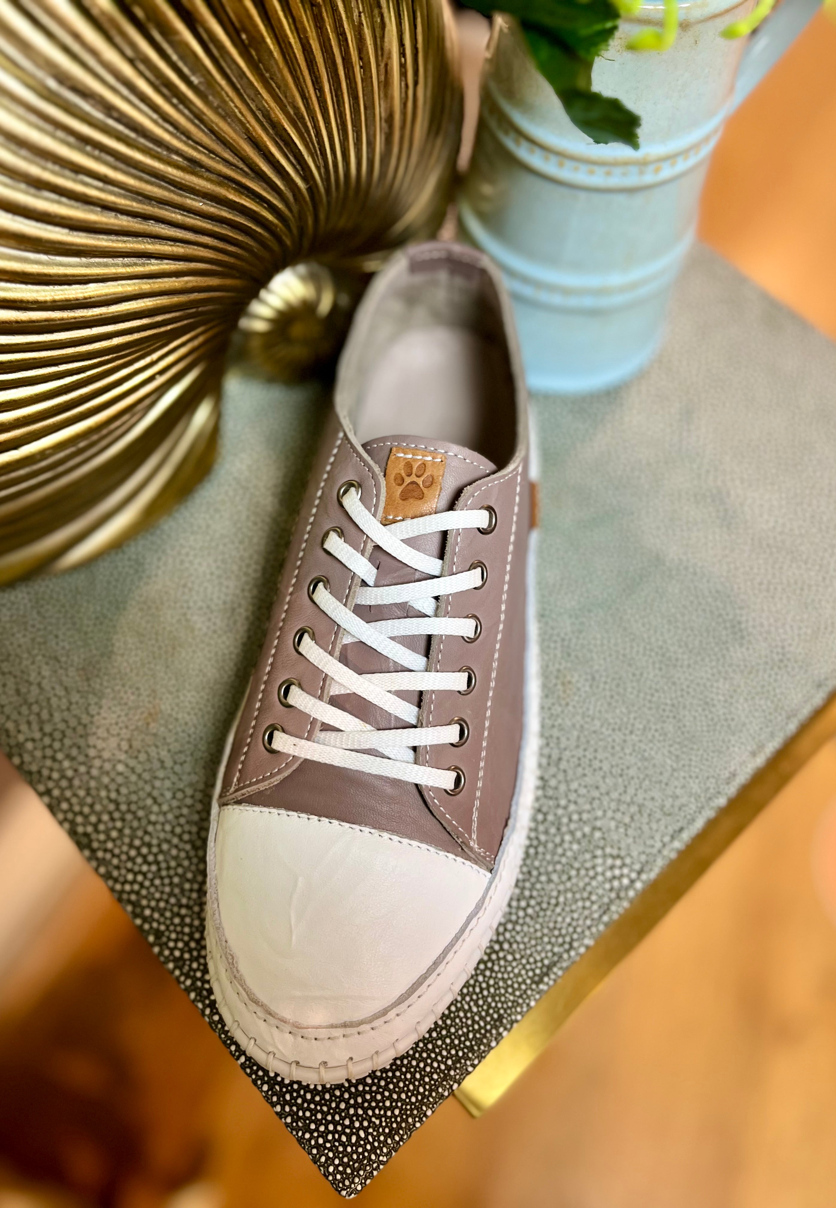 Lazy Dogz Leather Trainers - Taupe
