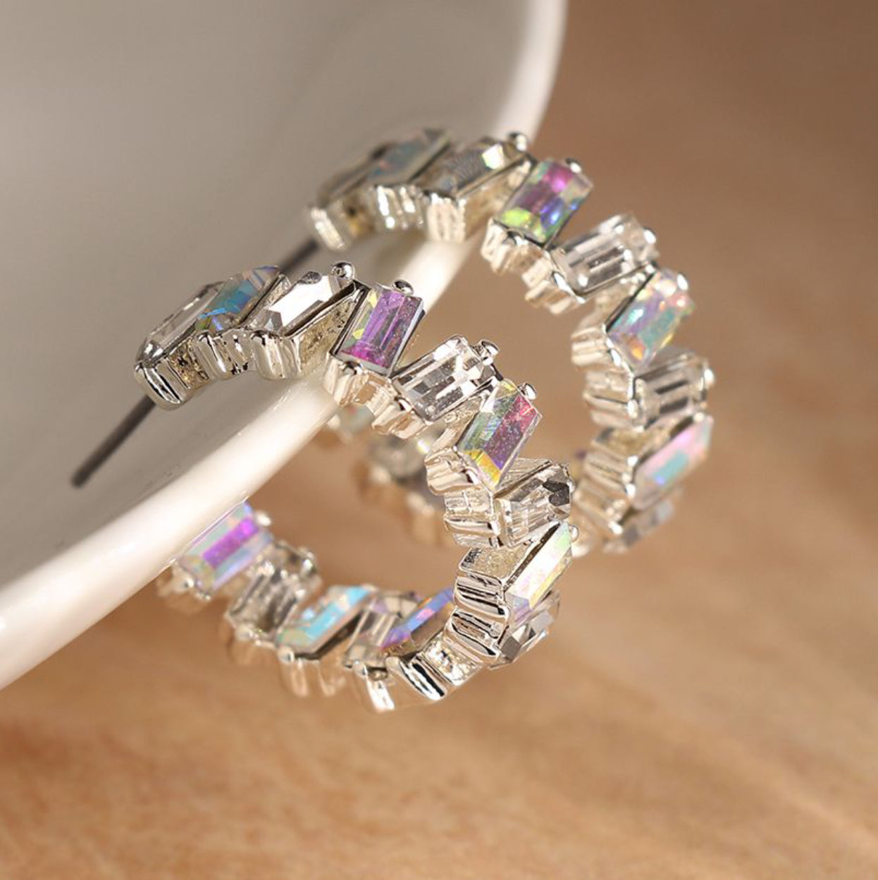 POM Iridescent Crystal Hoop Earrings
