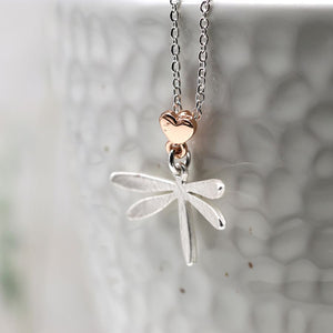 Pom - Silver plated dragonfly necklace with heart