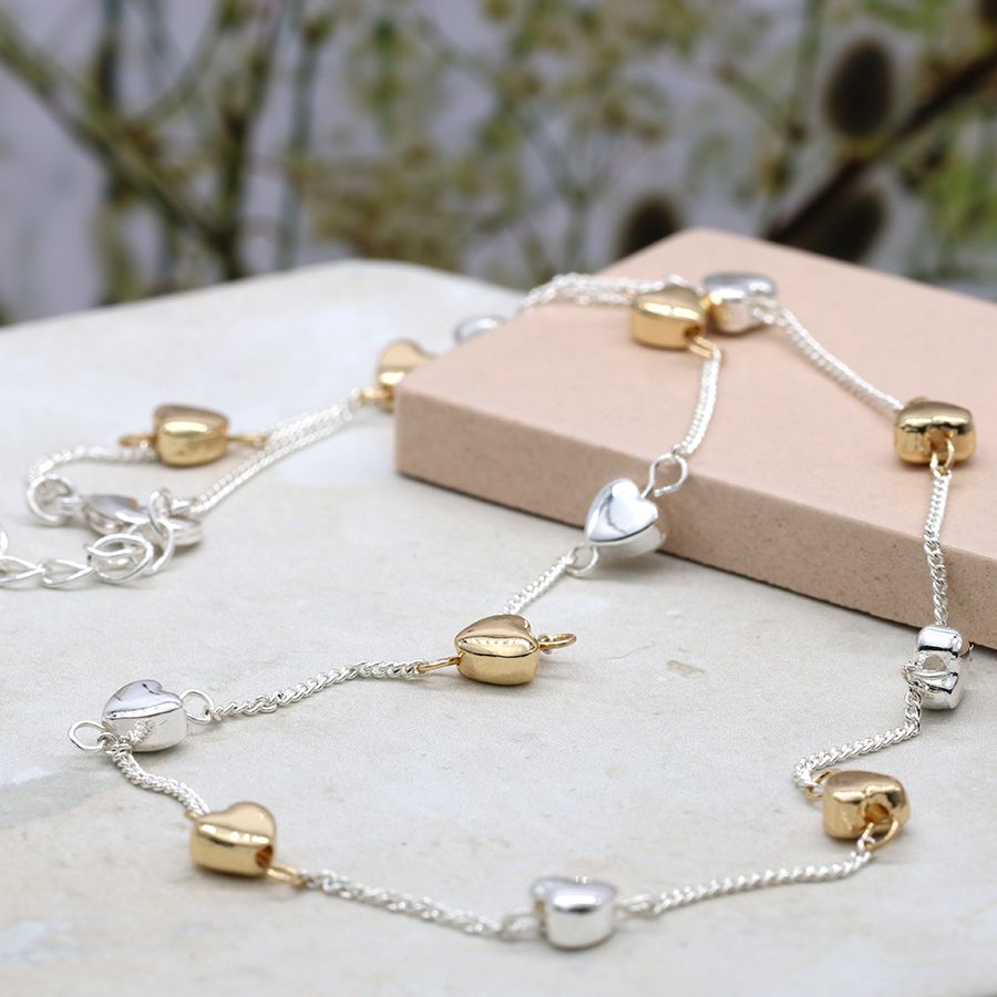 Pom - Silver plated and golden hearts fine chain necklace