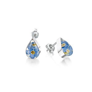 Forget-me-nots Sterling silver teardrop stud earrings handmade with real flowers FJ7 FJ26
