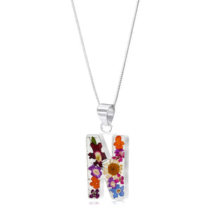Initial Mixed Flower Necklaces, Sterling silver Letter made with real Flowers.