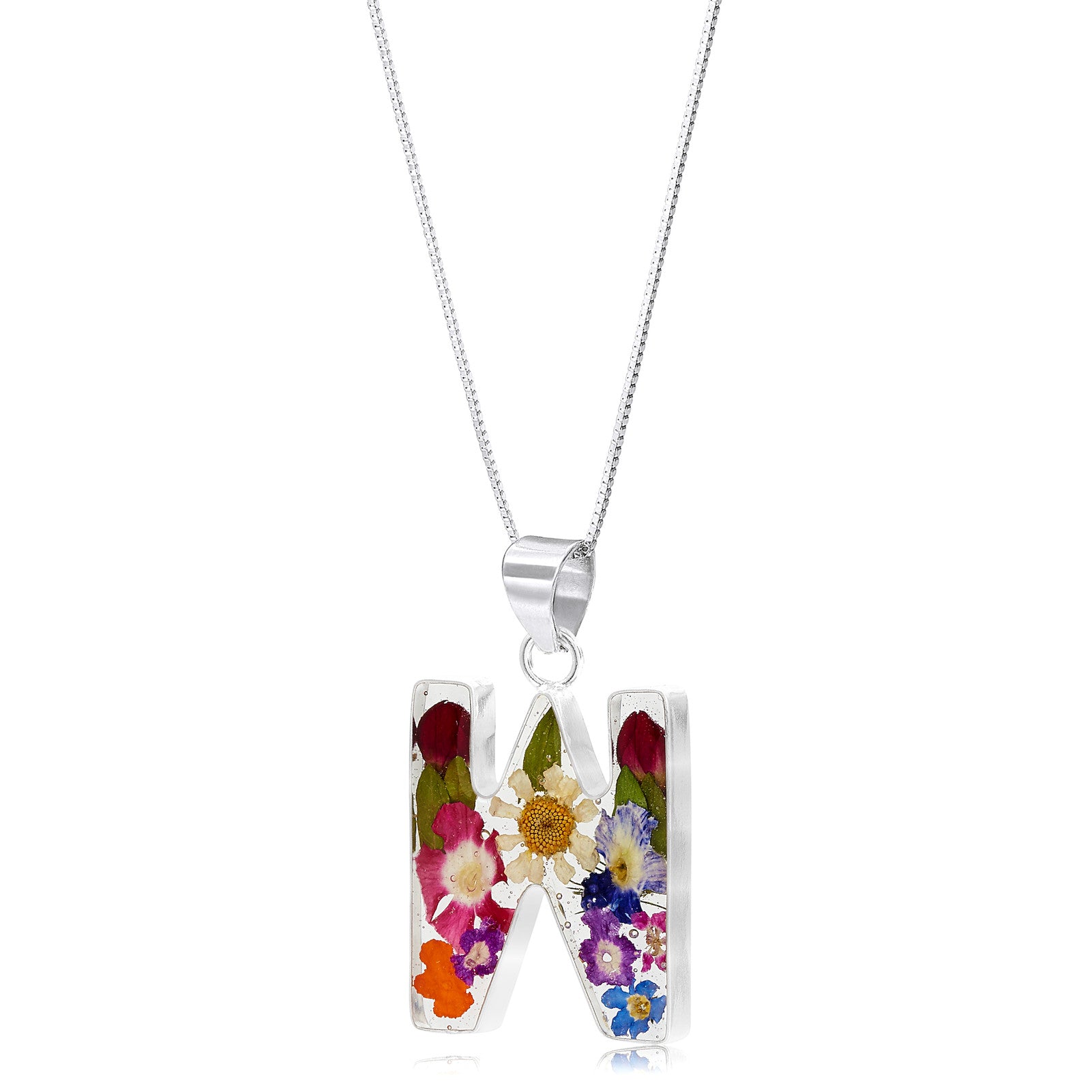 Initial Mixed Flower Necklaces, Sterling silver Letter made with real Flowers.