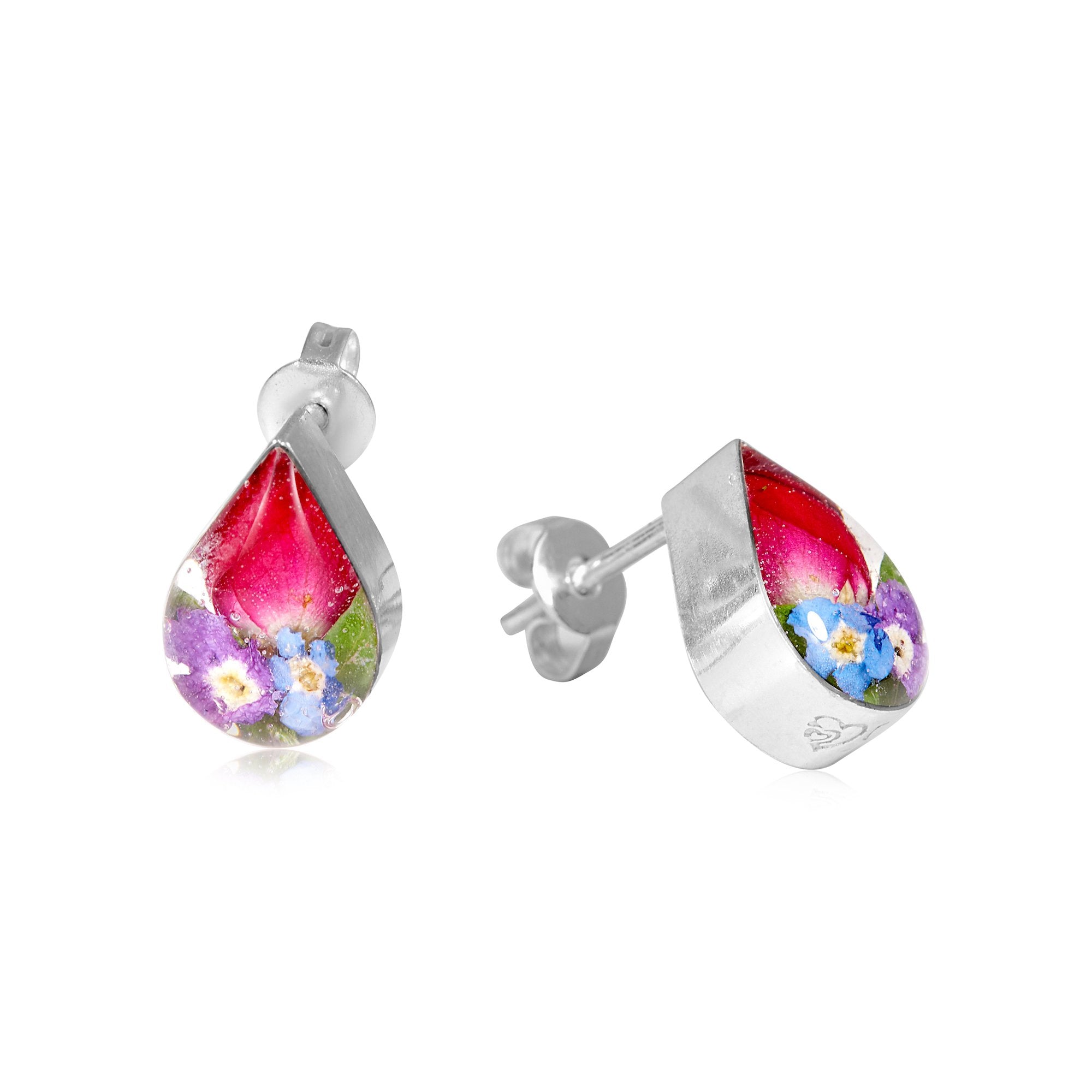 Shrieking Violet - Mixed Flower Collection - Teardrop Stud Earrings