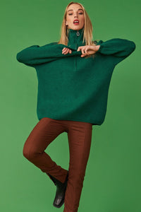 Jayley - Funnel Neck Ribbed Jumper in Dark Green
