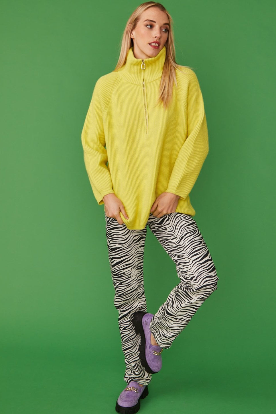 Jayley - Funnel Neck Ribbed Jumper in Yellow
